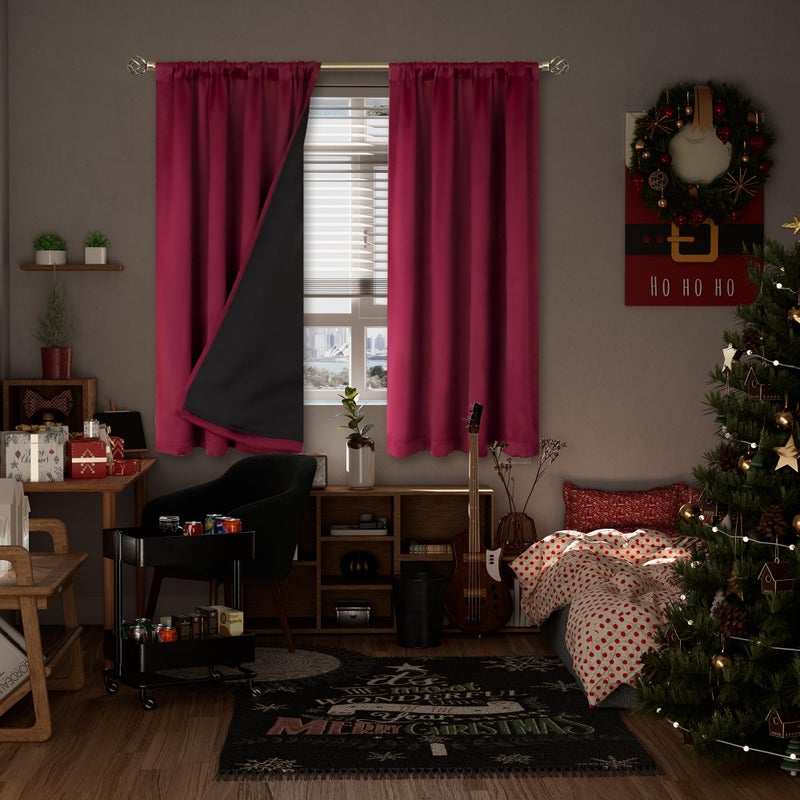 BGment Christmas Red 100% Blackout Curtains for Bedroom, Thermal Insulated Full Room Darkening Noise Reducing Thick Rod Pocket Curtains, 52 x 63 Inch, 2 Panels - Image 2